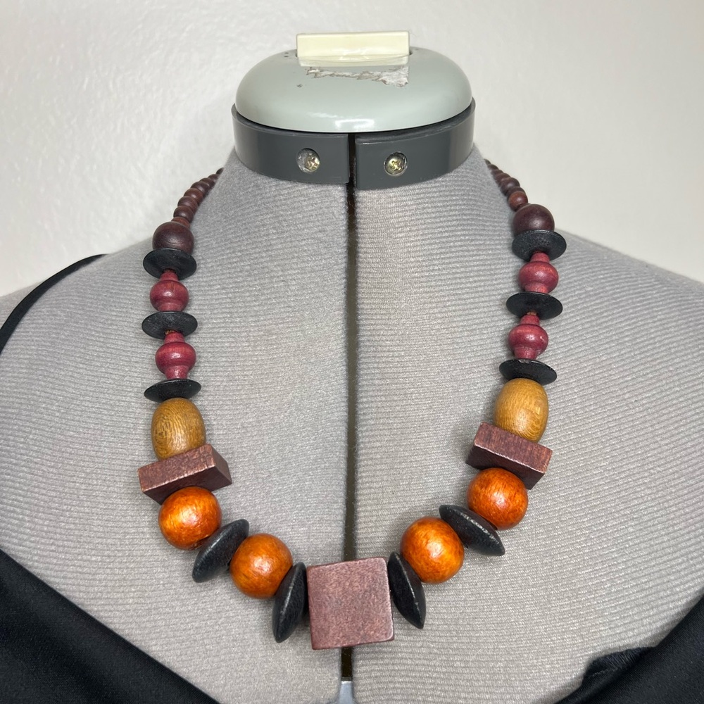 Vintage Wood Chunky Necklace